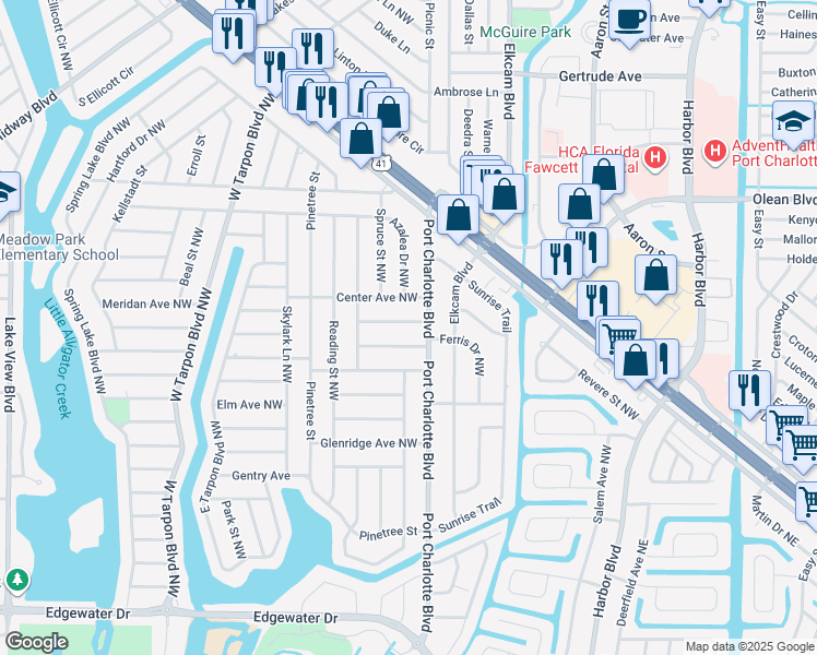 map of restaurants, bars, coffee shops, grocery stores, and more near 191 Norfolk Avenue Northwest in Port Charlotte