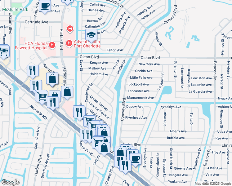 map of restaurants, bars, coffee shops, grocery stores, and more near 22054 Perkin Terrace in Port Charlotte