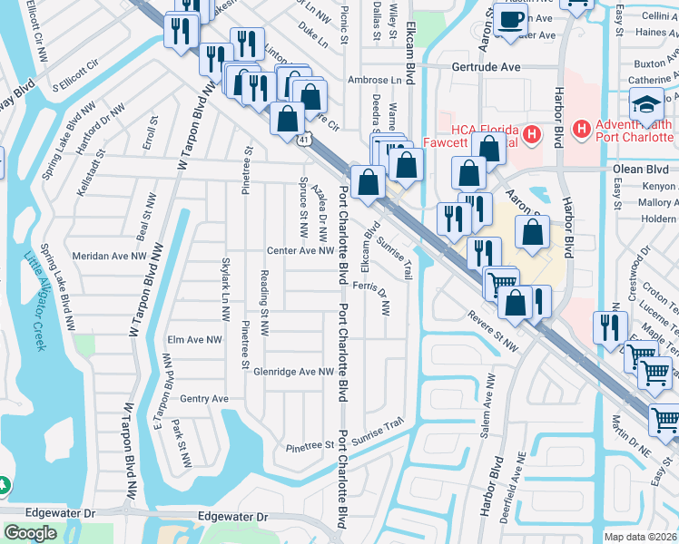 map of restaurants, bars, coffee shops, grocery stores, and more near 3205 Norfolk Avenue Northwest in Port Charlotte