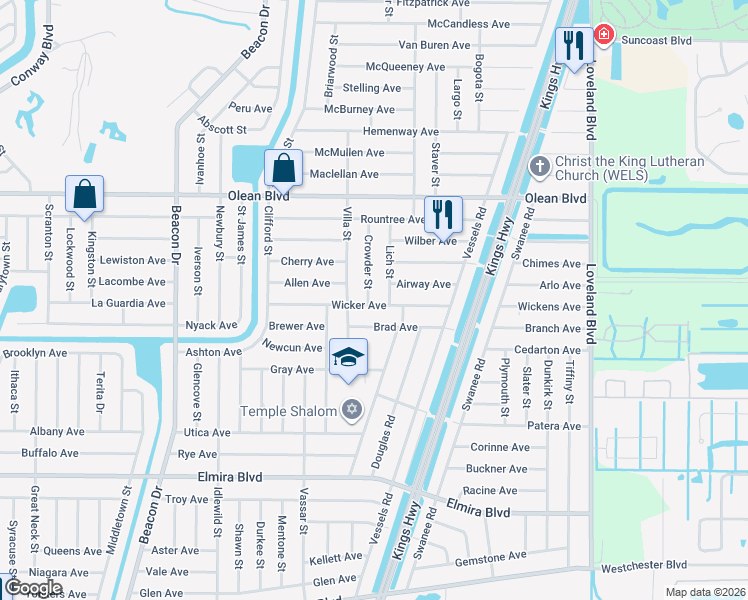 map of restaurants, bars, coffee shops, grocery stores, and more near 3156 Crowder Street in Port Charlotte