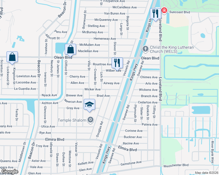map of restaurants, bars, coffee shops, grocery stores, and more near 23297 Wicker Avenue in Port Charlotte
