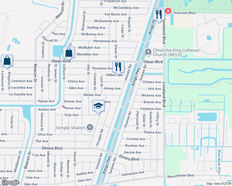 map of restaurants, bars, coffee shops, grocery stores, and more near 23297 Wicker Avenue in Port Charlotte