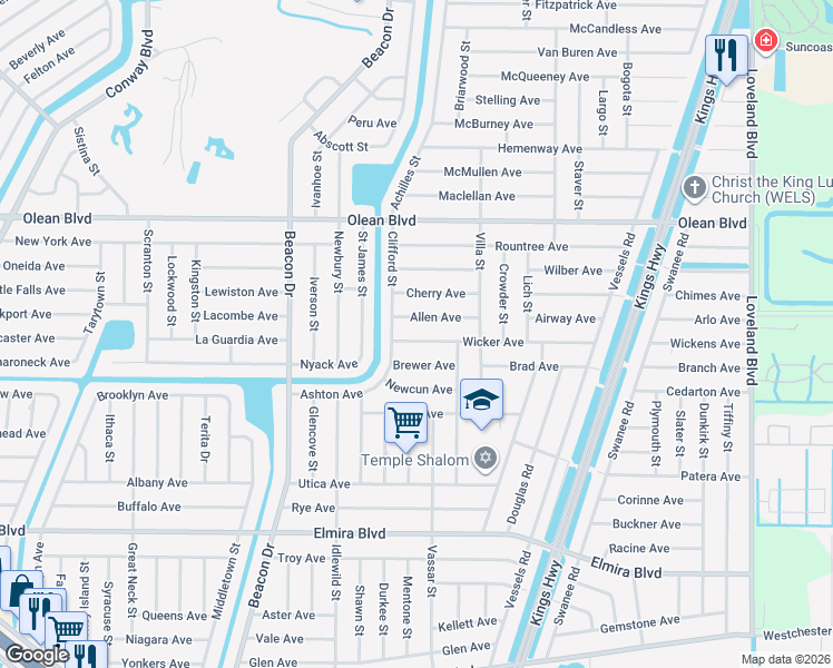 map of restaurants, bars, coffee shops, grocery stores, and more near 23104 Wicker Avenue in Port Charlotte