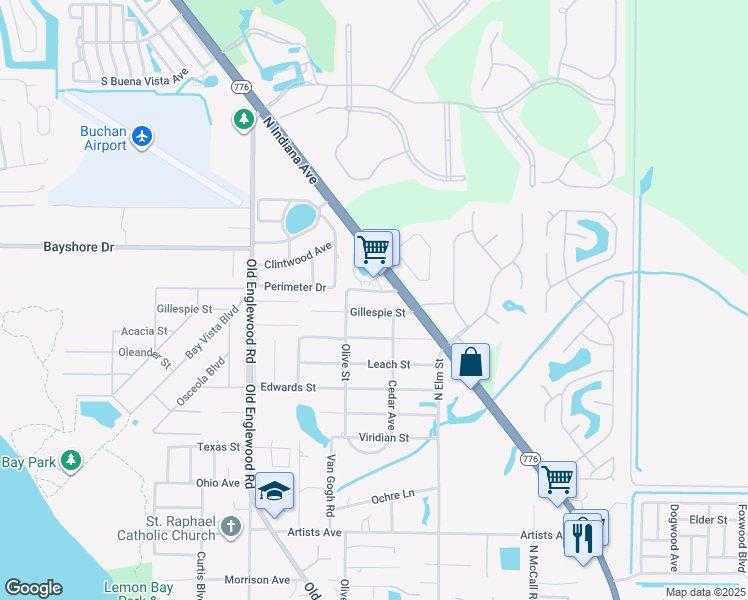 map of restaurants, bars, coffee shops, grocery stores, and more near 550 Gillespie Street in Englewood