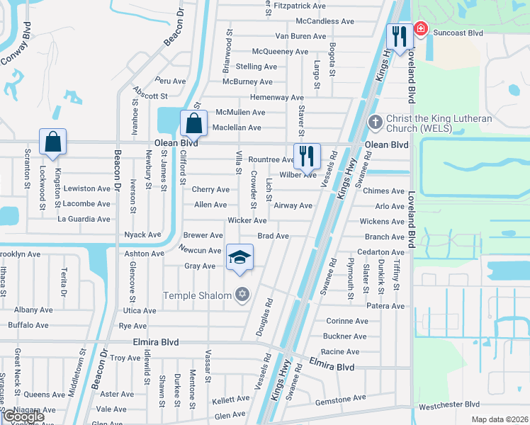 map of restaurants, bars, coffee shops, grocery stores, and more near 23249 Wicker Avenue in Port Charlotte