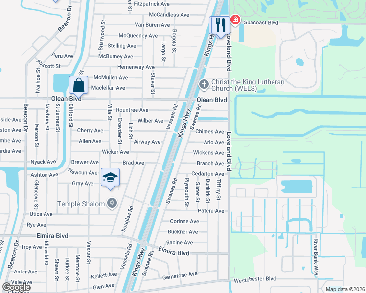 map of restaurants, bars, coffee shops, grocery stores, and more near 3209 Swanee Road in Port Charlotte