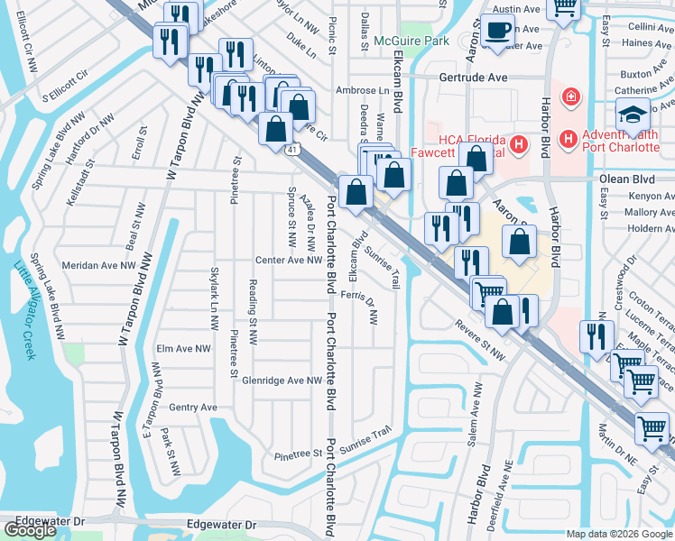 map of restaurants, bars, coffee shops, grocery stores, and more near 3205 Norfolk Avenue Northwest in Port Charlotte