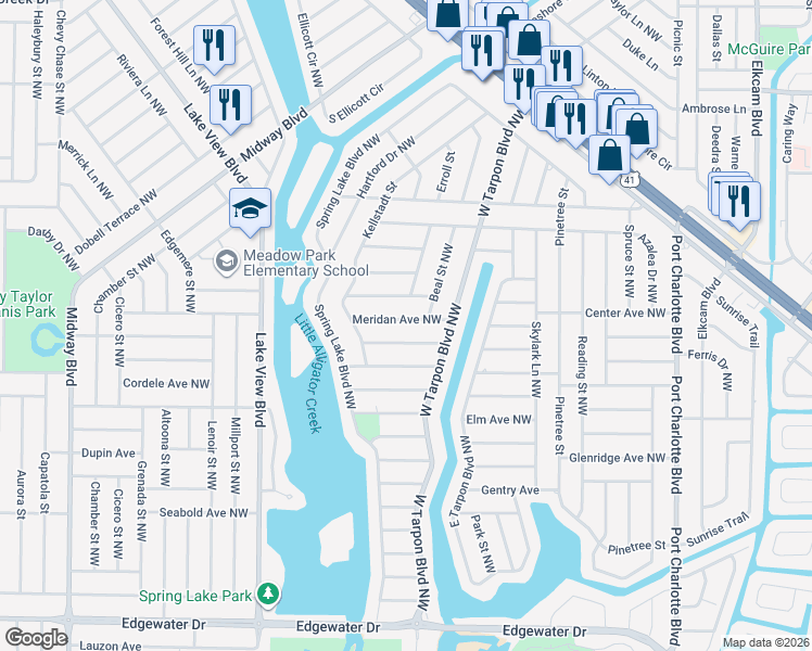 map of restaurants, bars, coffee shops, grocery stores, and more near 536 Lakehurst Avenue Northwest in Port Charlotte