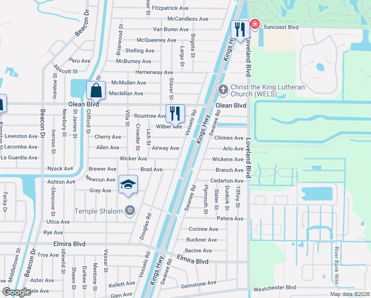 map of restaurants, bars, coffee shops, grocery stores, and more near 23349 Cherrywood Avenue in Port Charlotte