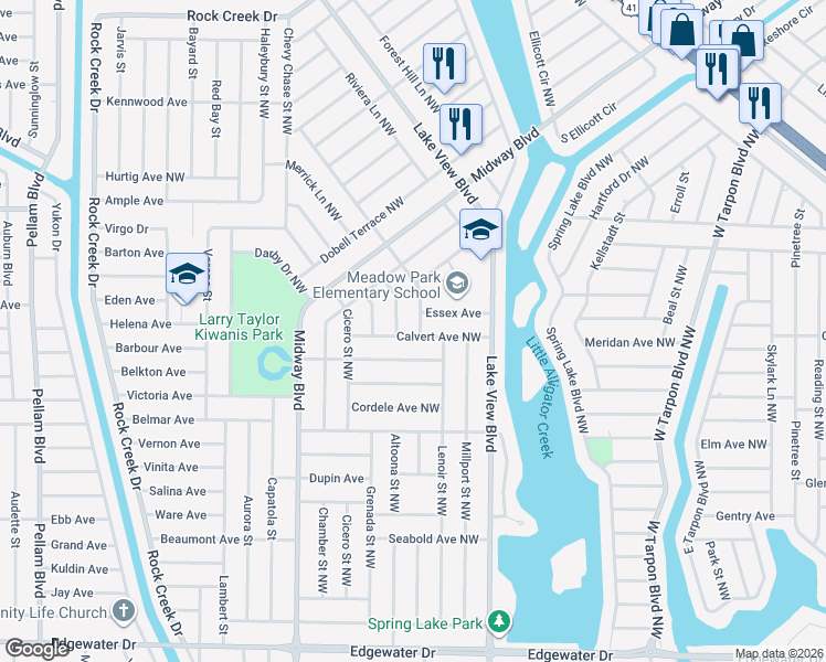 map of restaurants, bars, coffee shops, grocery stores, and more near 618 Edgemere Street Northwest in Port Charlotte