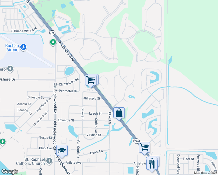 map of restaurants, bars, coffee shops, grocery stores, and more near 1063 Topelis Drive in Englewood
