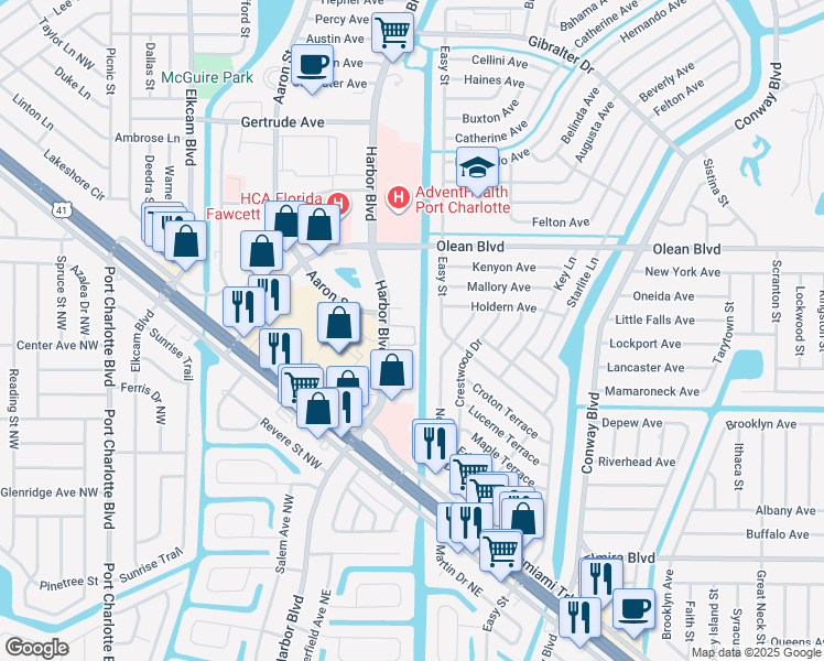 map of restaurants, bars, coffee shops, grocery stores, and more near 3126 Harbor Boulevard in Port Charlotte