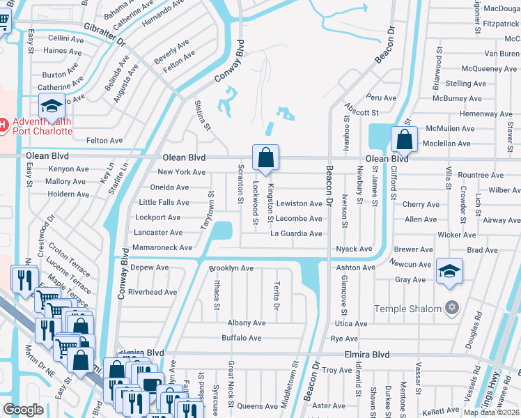map of restaurants, bars, coffee shops, grocery stores, and more near 3114 Lockwood Street in Port Charlotte