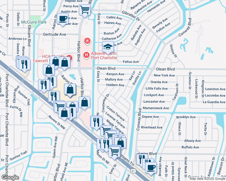 map of restaurants, bars, coffee shops, grocery stores, and more near 3124 Crestwood Drive in Port Charlotte