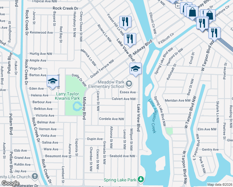 map of restaurants, bars, coffee shops, grocery stores, and more near 618 Edgemere Street Northwest in Port Charlotte