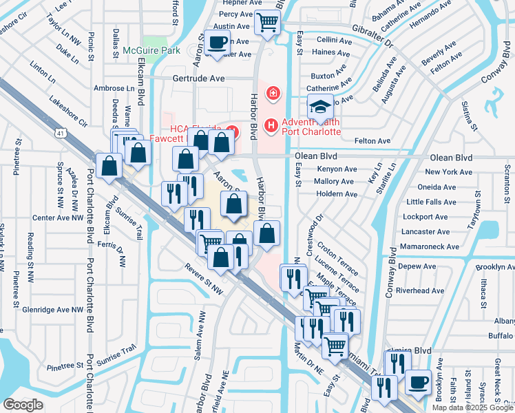 map of restaurants, bars, coffee shops, grocery stores, and more near 3115 Harbor Boulevard in Port Charlotte