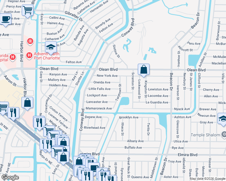 map of restaurants, bars, coffee shops, grocery stores, and more near 22221 Little Falls Avenue in Port Charlotte