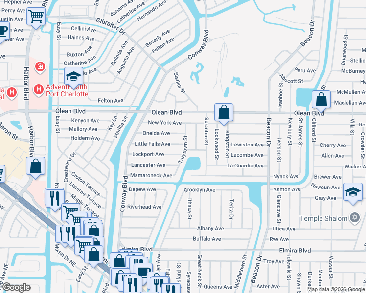 map of restaurants, bars, coffee shops, grocery stores, and more near 22245 Little Falls Avenue in Port Charlotte