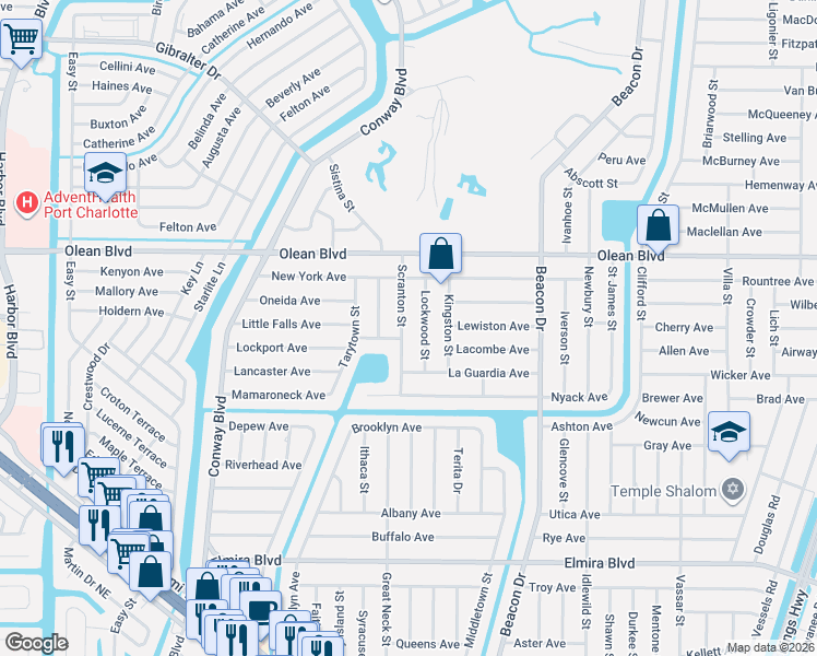 map of restaurants, bars, coffee shops, grocery stores, and more near 3114 Lockwood Street in Port Charlotte