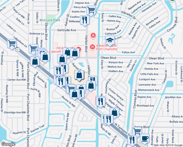 map of restaurants, bars, coffee shops, grocery stores, and more near 3115 Harbor Boulevard in Port Charlotte