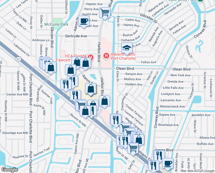 map of restaurants, bars, coffee shops, grocery stores, and more near 3100 Harbor Boulevard in Port Charlotte