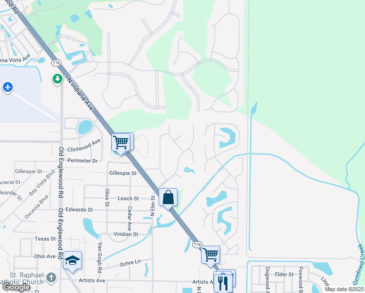 map of restaurants, bars, coffee shops, grocery stores, and more near 1069 Yosemite Drive in Englewood