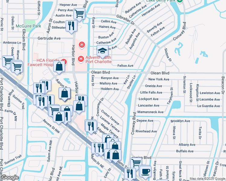 map of restaurants, bars, coffee shops, grocery stores, and more near 3101 Whiting Lane in Port Charlotte