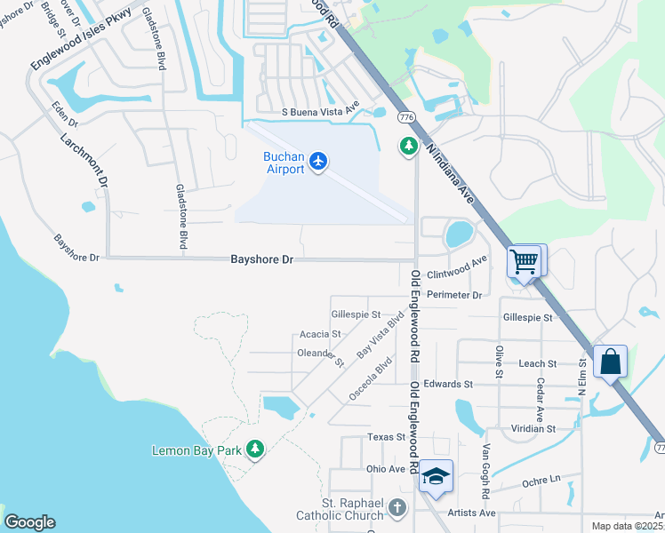 map of restaurants, bars, coffee shops, grocery stores, and more near 871 Bayshore Drive in Englewood