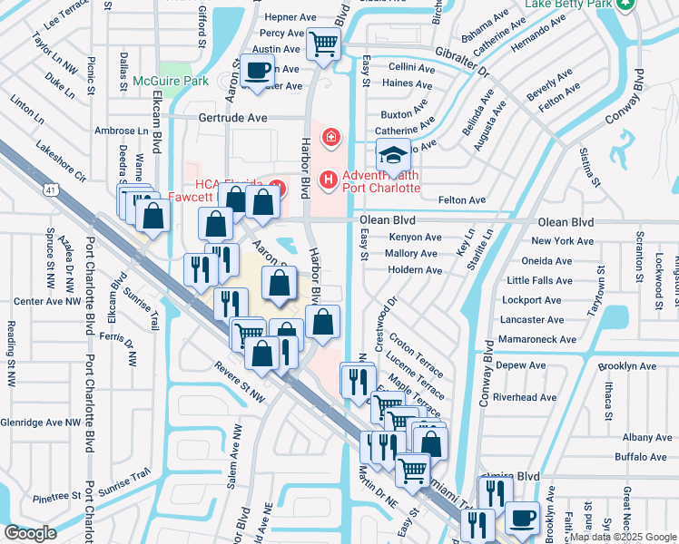map of restaurants, bars, coffee shops, grocery stores, and more near 3100 Harbor Boulevard in Port Charlotte