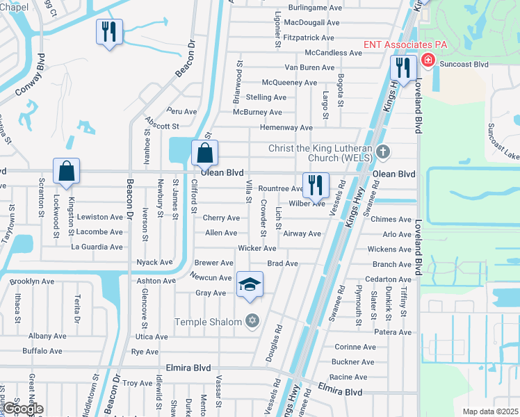 map of restaurants, bars, coffee shops, grocery stores, and more near 3085 Crowder Street in Port Charlotte