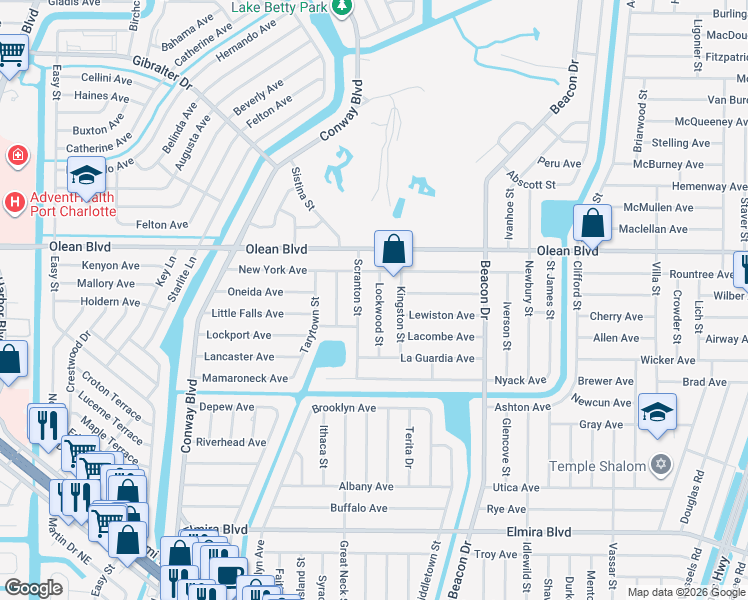 map of restaurants, bars, coffee shops, grocery stores, and more near 3081 Lockwood Street in Port Charlotte