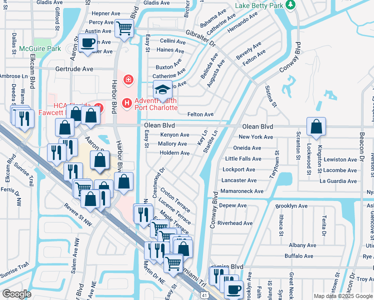 map of restaurants, bars, coffee shops, grocery stores, and more near 21535 Mallory Avenue in Port Charlotte