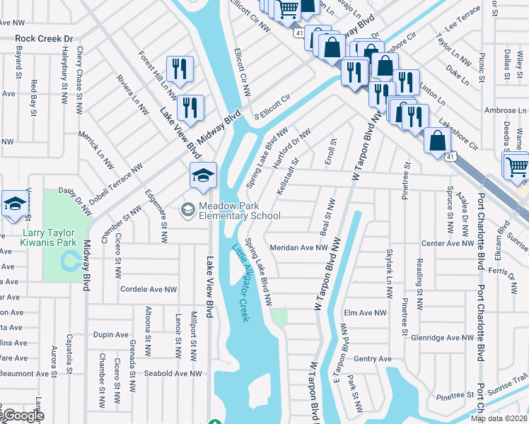 map of restaurants, bars, coffee shops, grocery stores, and more near 607 Hartford Drive Northwest in Port Charlotte