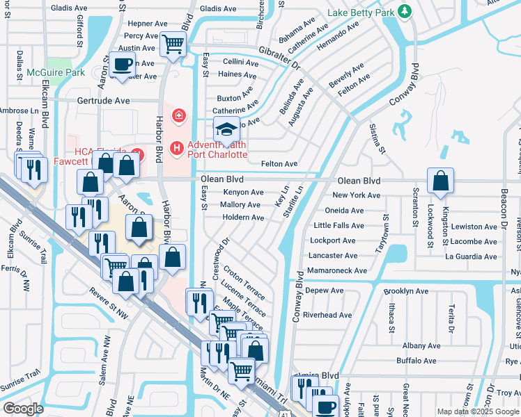 map of restaurants, bars, coffee shops, grocery stores, and more near 21535 Mallory Avenue in Port Charlotte