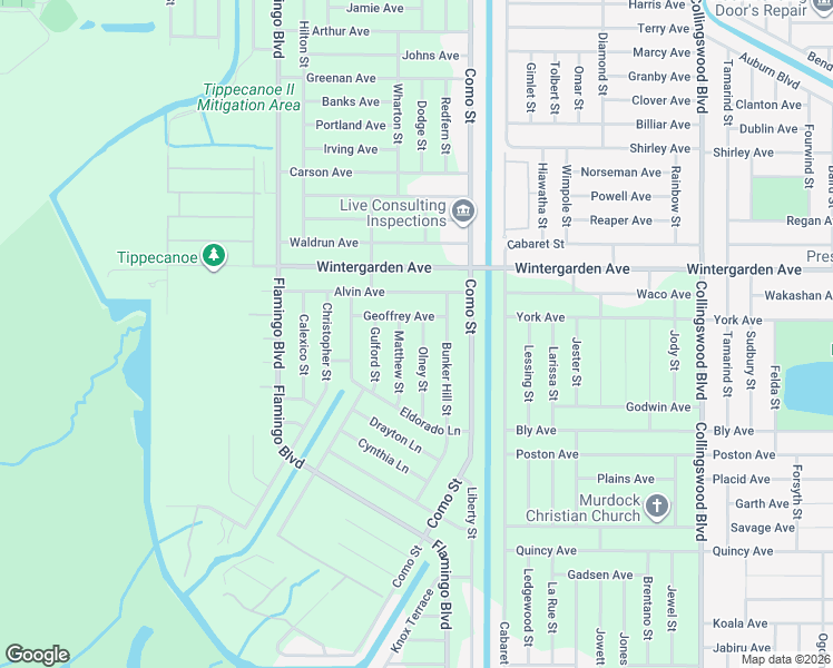 map of restaurants, bars, coffee shops, grocery stores, and more near 3087 Olney Street in Port Charlotte