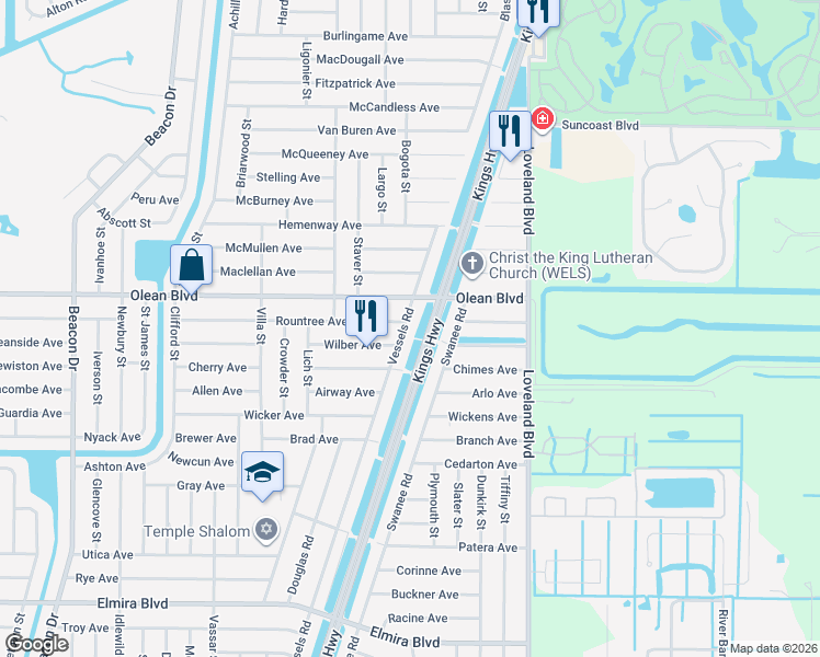 map of restaurants, bars, coffee shops, grocery stores, and more near 3108 Vessels Road in Port Charlotte