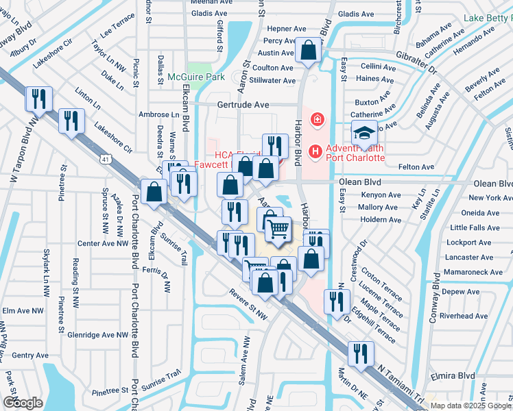 map of restaurants, bars, coffee shops, grocery stores, and more near 21205 Olean Blvd in Port Charlotte