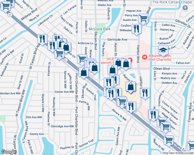 map of restaurants, bars, coffee shops, grocery stores, and more near 3082 North Tamiami Trail in Port Charlotte
