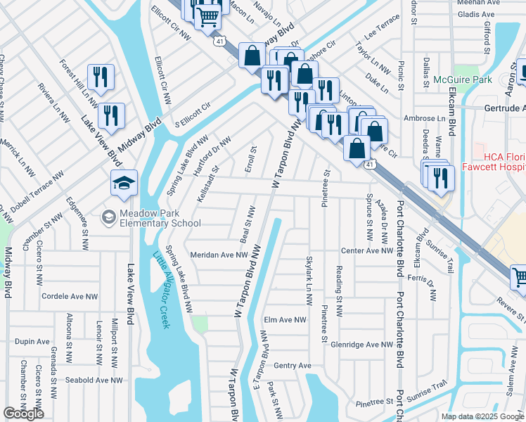 map of restaurants, bars, coffee shops, grocery stores, and more near 592 West Tarpon Boulevard Northwest in Port Charlotte
