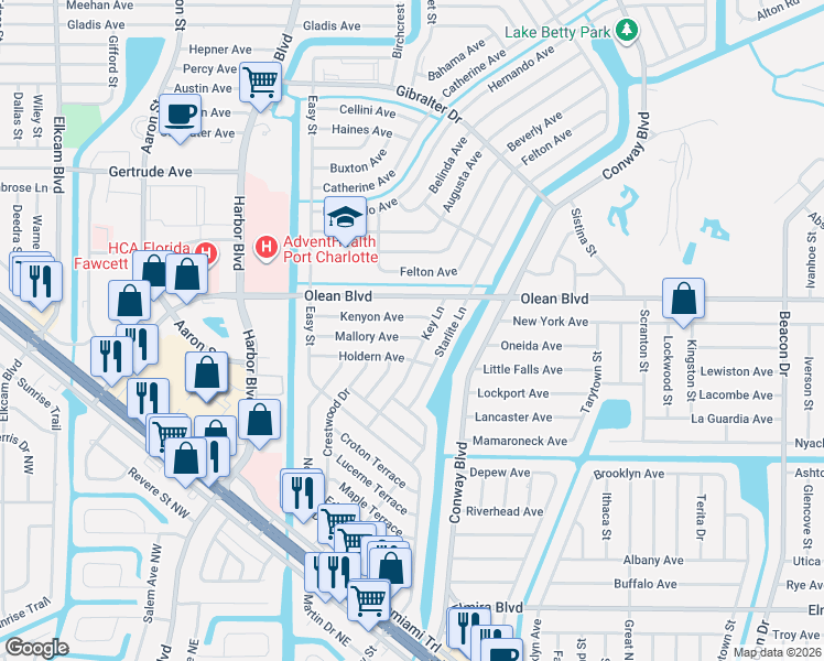 map of restaurants, bars, coffee shops, grocery stores, and more near 21535 Mallory Avenue in Port Charlotte