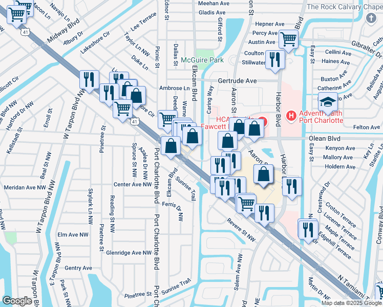 map of restaurants, bars, coffee shops, grocery stores, and more near 3082 North Tamiami Trail in Port Charlotte