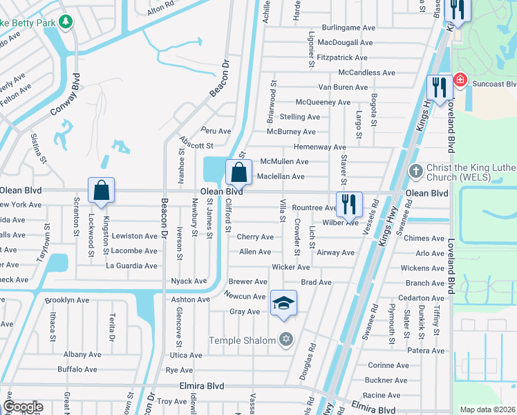 map of restaurants, bars, coffee shops, grocery stores, and more near 23143 Rountree Avenue in Port Charlotte