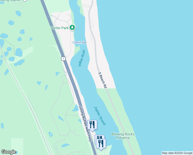 map of restaurants, bars, coffee shops, grocery stores, and more near 519 South Beach Road in Hobe Sound