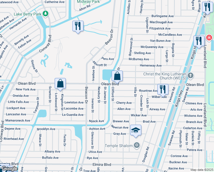 map of restaurants, bars, coffee shops, grocery stores, and more near 3022 Saint James Street in Port Charlotte