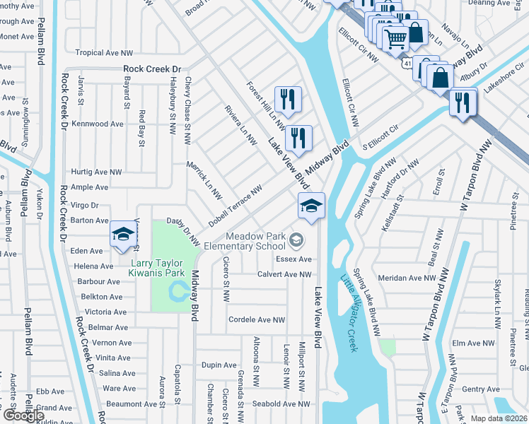 map of restaurants, bars, coffee shops, grocery stores, and more near 19879 Midway Boulevard in Port Charlotte