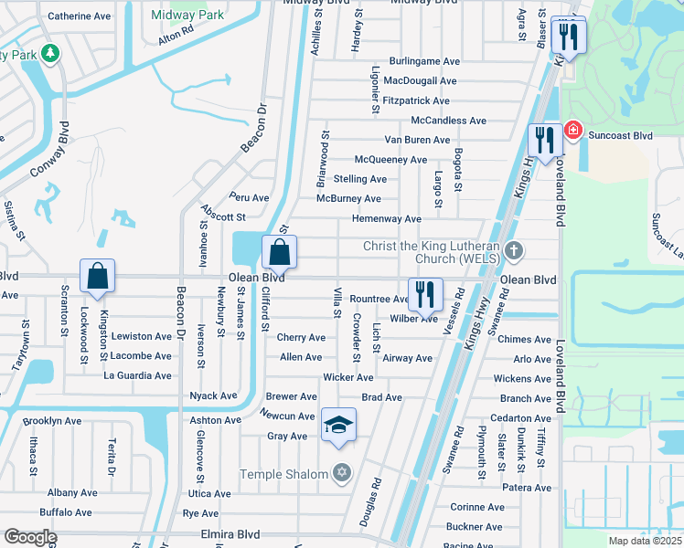 map of restaurants, bars, coffee shops, grocery stores, and more near 23202 Olean Boulevard in Port Charlotte