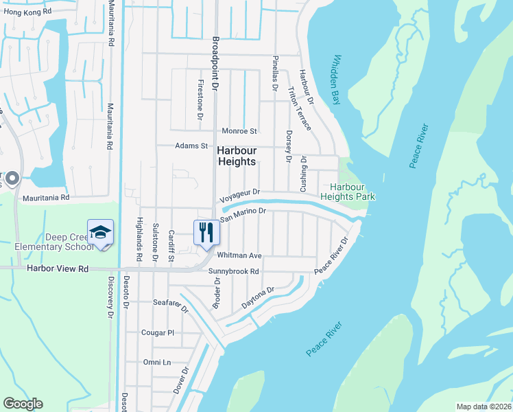 map of restaurants, bars, coffee shops, grocery stores, and more near 27264 San Marino Drive in Punta Gorda
