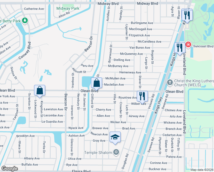 map of restaurants, bars, coffee shops, grocery stores, and more near 23155 Maclellan Avenue in Port Charlotte