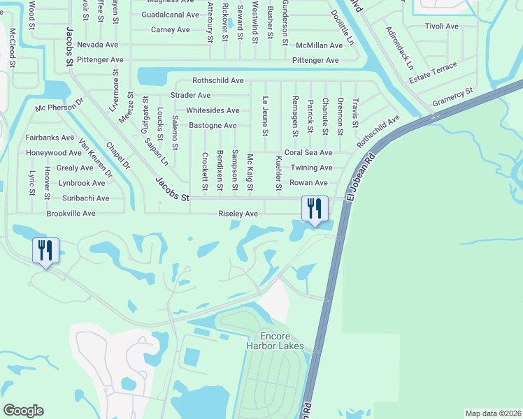 map of restaurants, bars, coffee shops, grocery stores, and more near 14374 Riseley Avenue in Port Charlotte