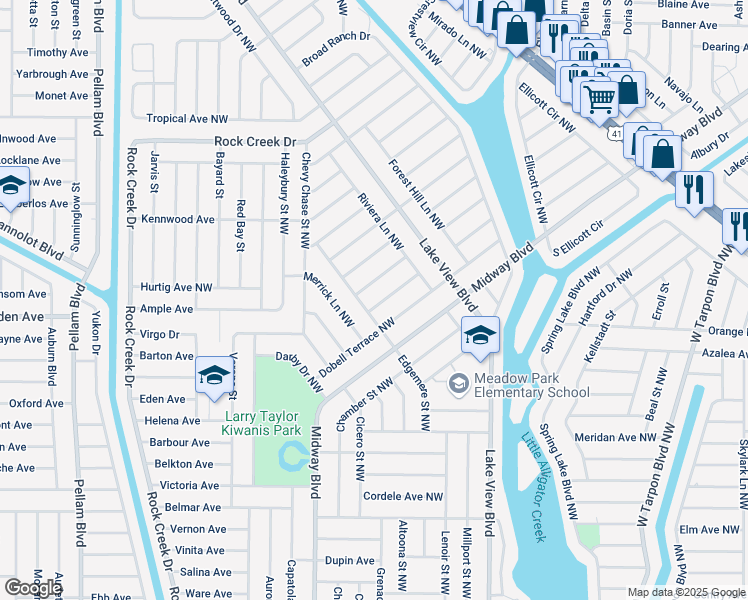 map of restaurants, bars, coffee shops, grocery stores, and more near 955 Sidney Terrace Northwest in Port Charlotte